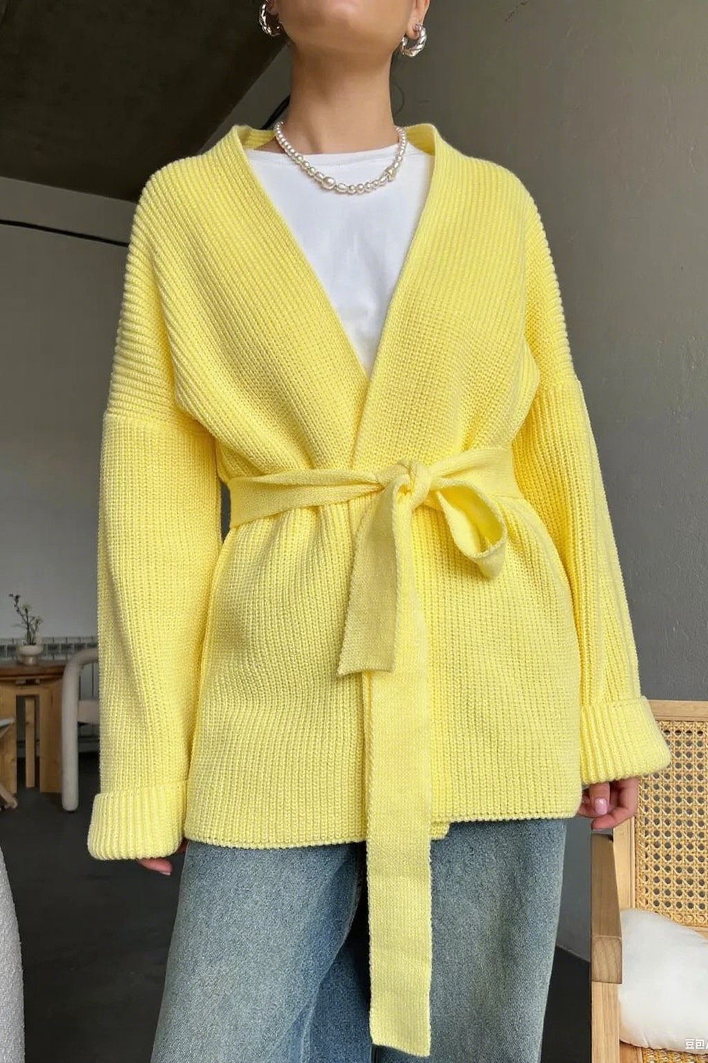 Relaxed Cozy Tie Waist Knit Cardigan image 4