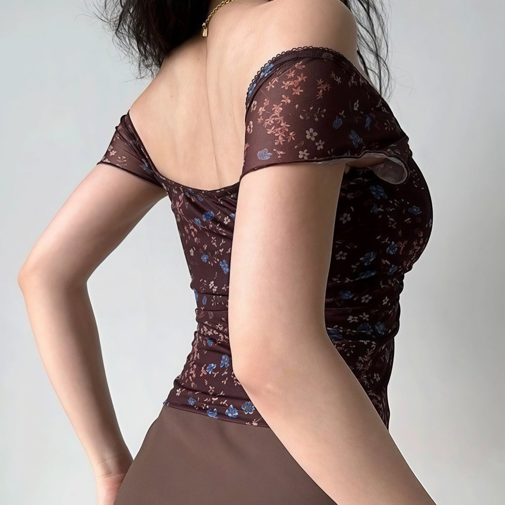 Ruched Floral V Neck Slim Sexy Blouse image 5