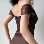 Ruched Floral V Neck Slim Sexy Blouse image 5