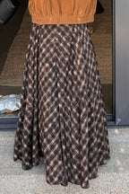 Plaid Vintage Earthy Tones High Waist Flowy Midi Skirt image 6