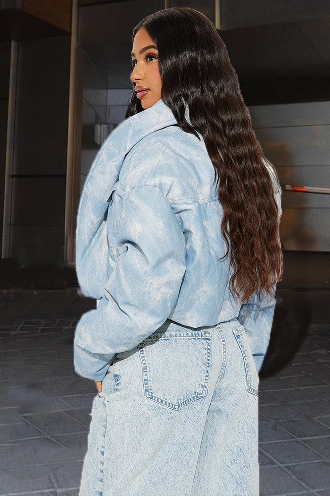 Printed Color Block Crop Quilted Puffer Jacket image 3