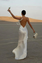 Solid Satin Floral Backless Elegant Maxi Dress image 8
