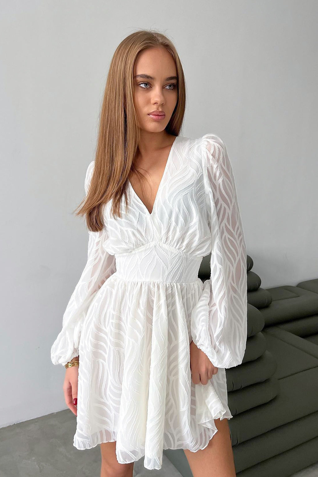 Cinched Waist V Neck Boho Dress image 1