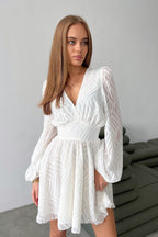 Cinched Waist V Neck Boho Dress image 1