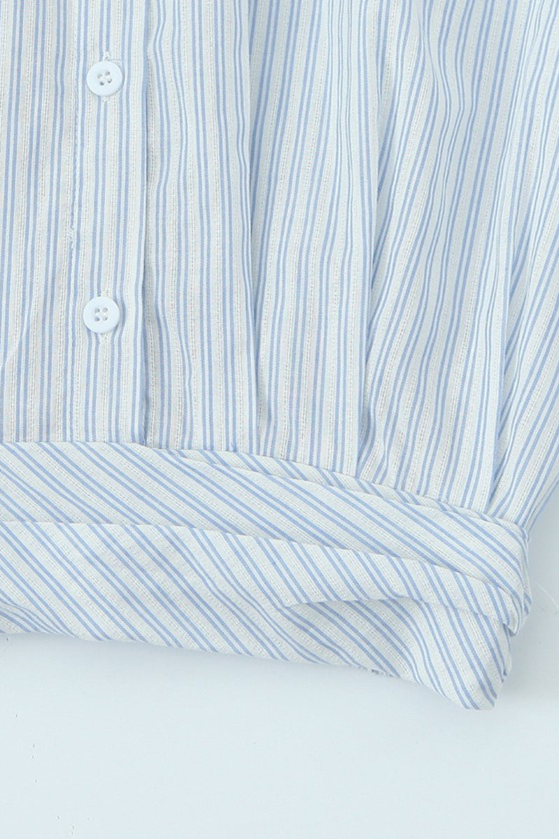Striped Long Sleeve Shirt High Waist Tie Mini Skirt Set image 8