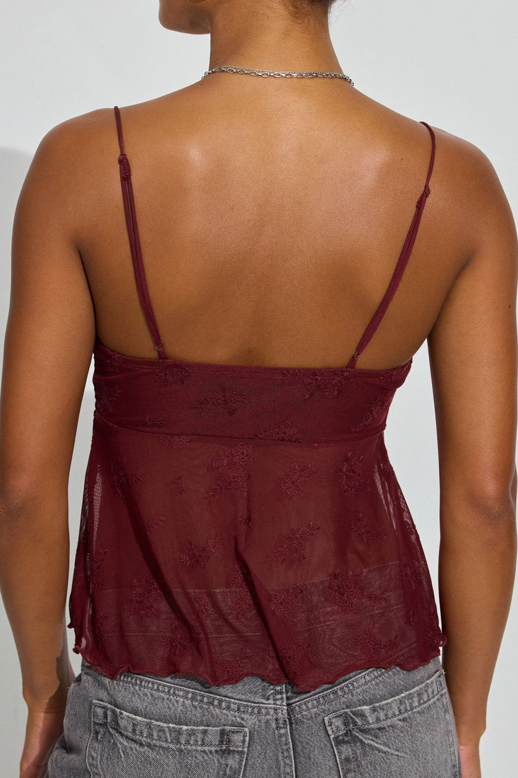 Sheer Jacquard Mesh Slit Cami Top image 12