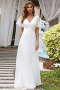 V Neck Mesh Elegant Ruffle Long Reception Dress image 1