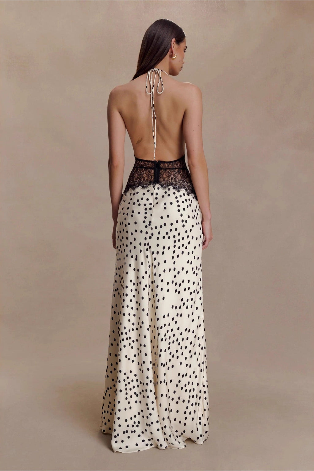 Polka Dot Lace Patchwork Deep V Backless Ruched Elegant Maxi Dress image 4