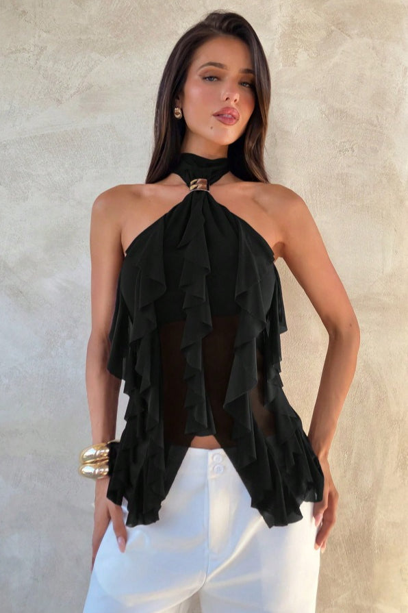 Chic Solid Ruffle Slim Halter Top image 10