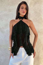 Chic Solid Ruffle Slim Halter Top image 10