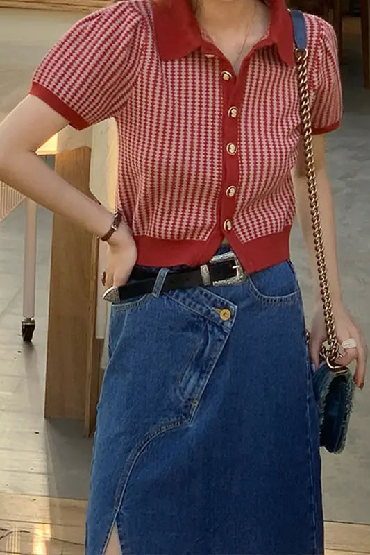 Thin Knit Turn-down Collar Short Sleeve Cardigan image 19