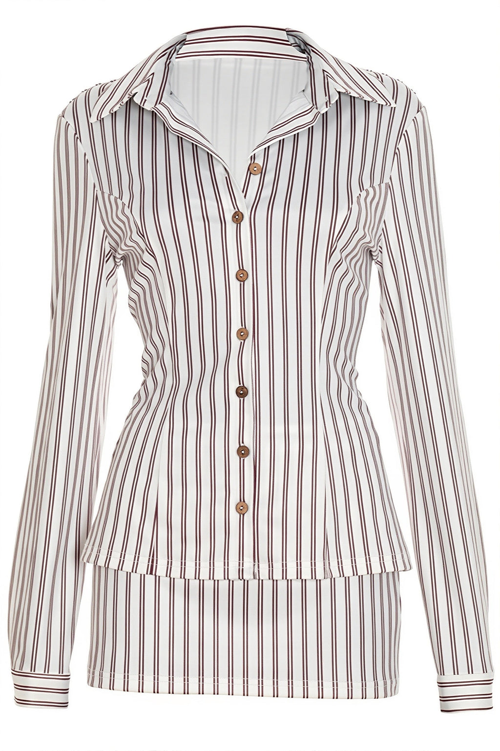 Collared Striped Button Bodycon Skirt Set image 5