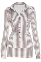 Collared Striped Button Bodycon Skirt Set image 5