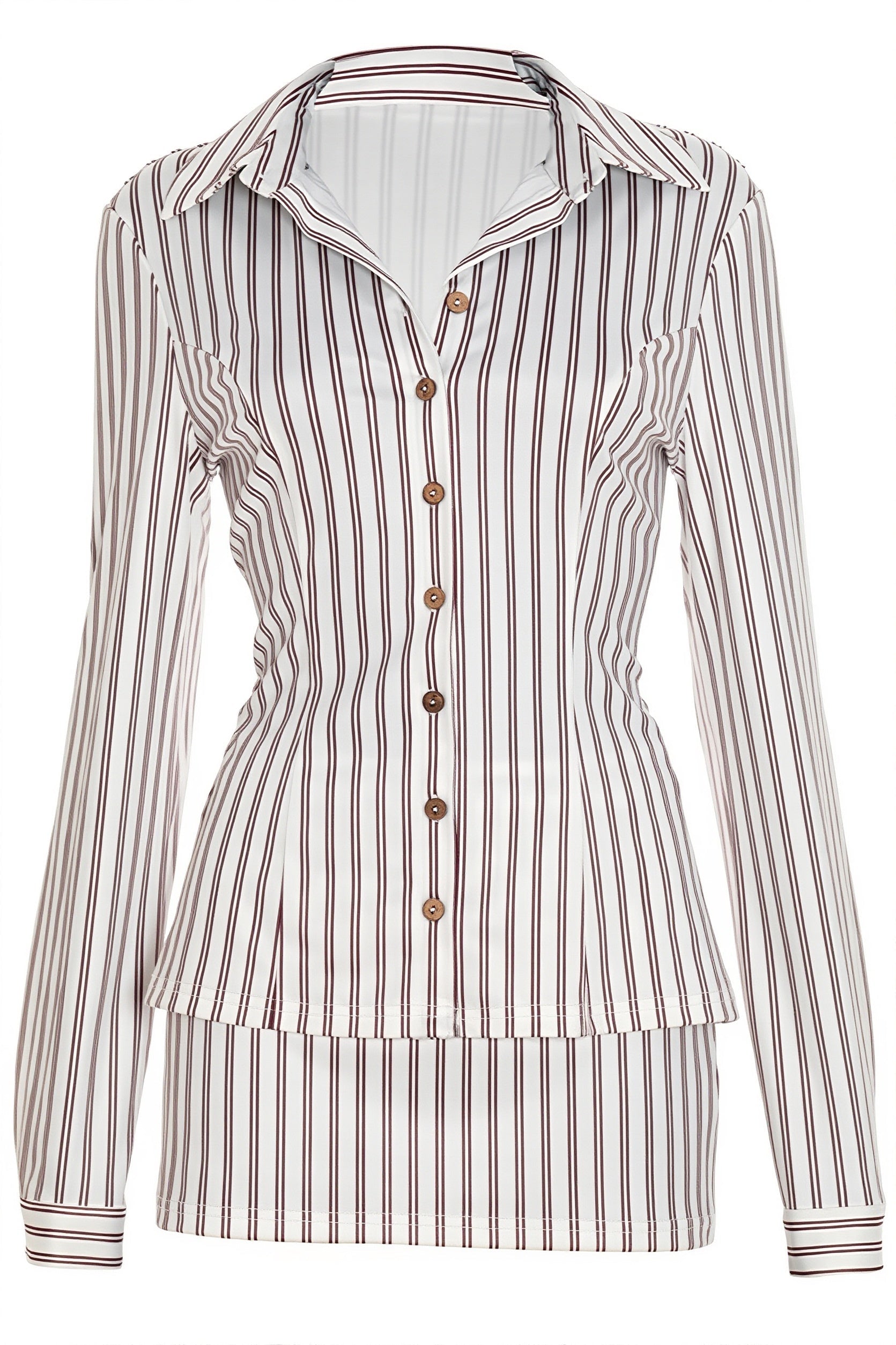 Collared Striped Button Bodycon Skirt Set image 5