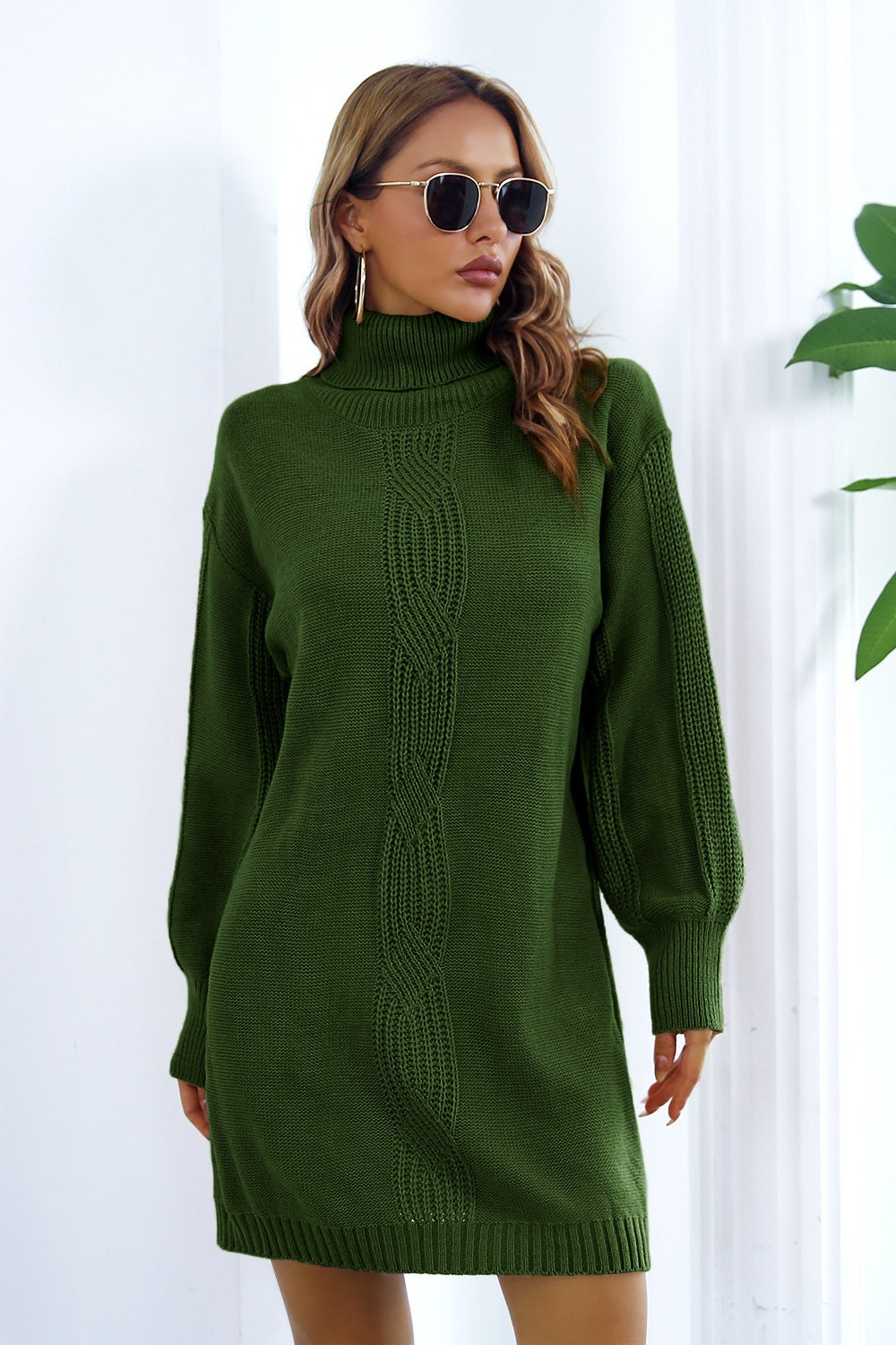 Cable Knit Turtleneck Sweater Dress image 11