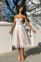 Elegant Lace Strapless Solid Midi Dress image 3