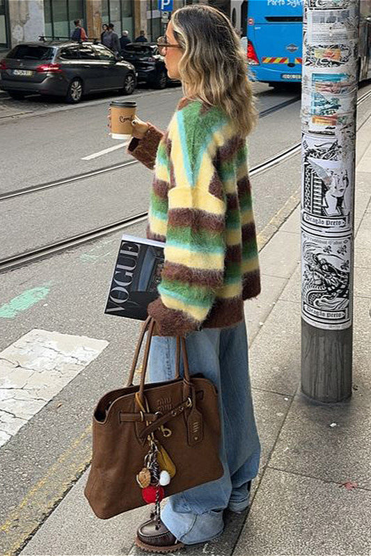 Slouchy Colorful Striped Crewneck Loose Knit Sweater image 3