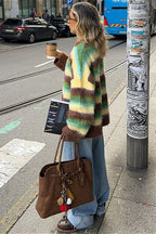 Slouchy Colorful Striped Crewneck Loose Knit Sweater image 3