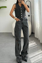Vintage Distressed Cutout Straight Jeans image 4