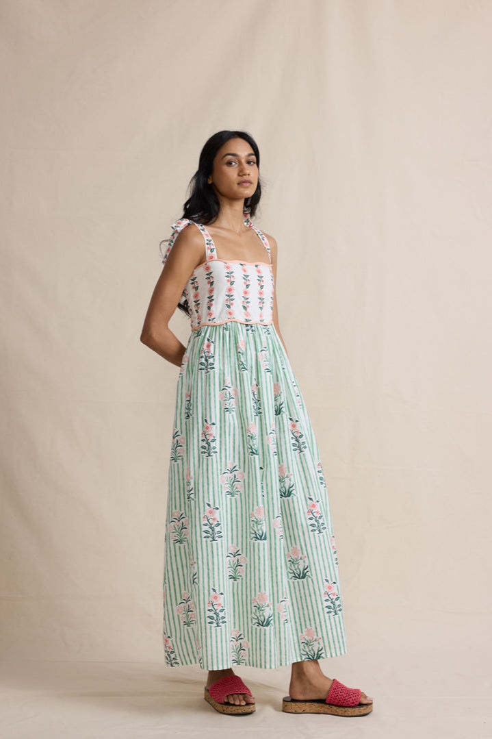 Floral Print Ruched Maxi Boho Dress image 1