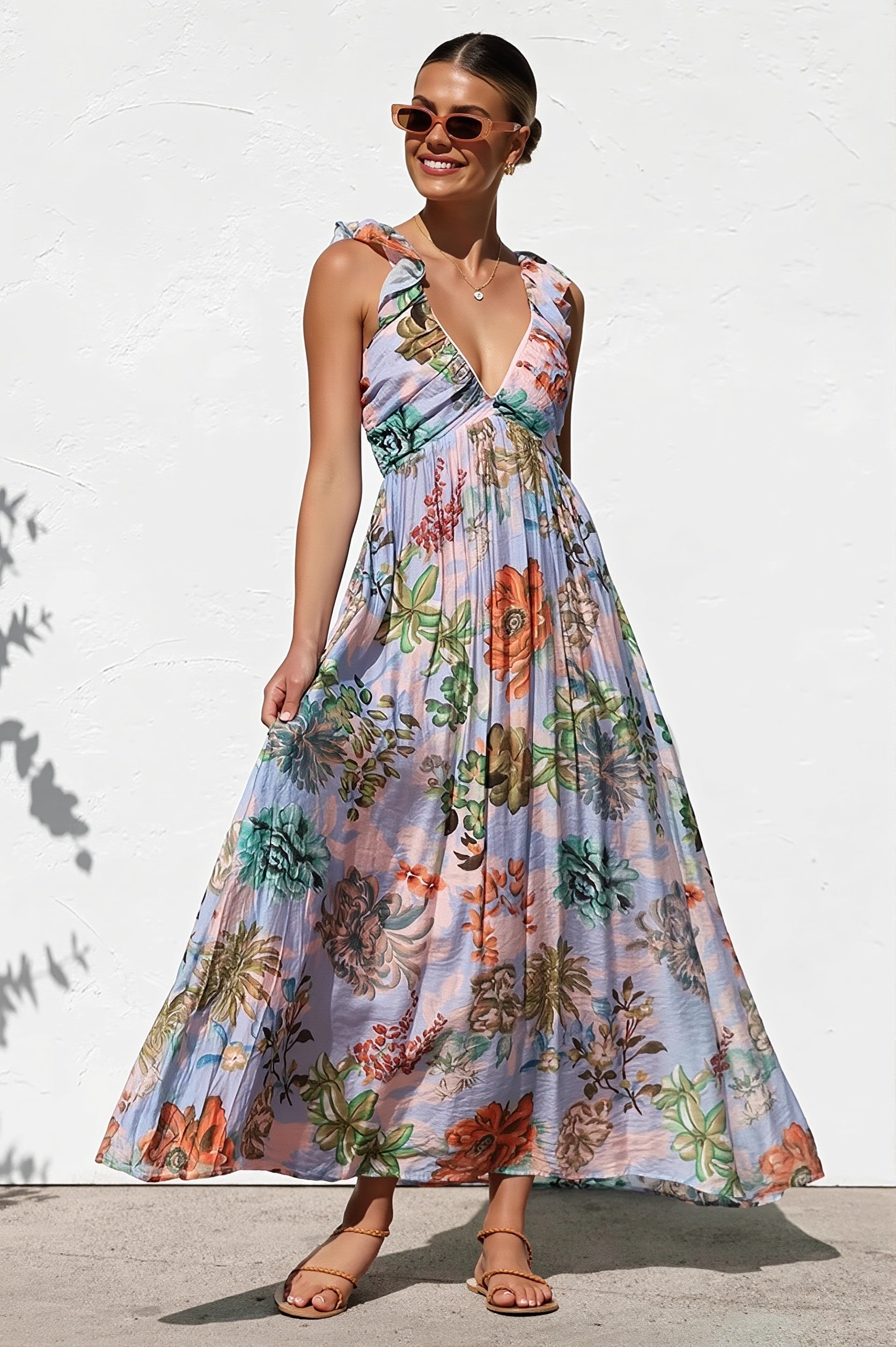 V Neck Swing Print Cami Maxi Dress image 4