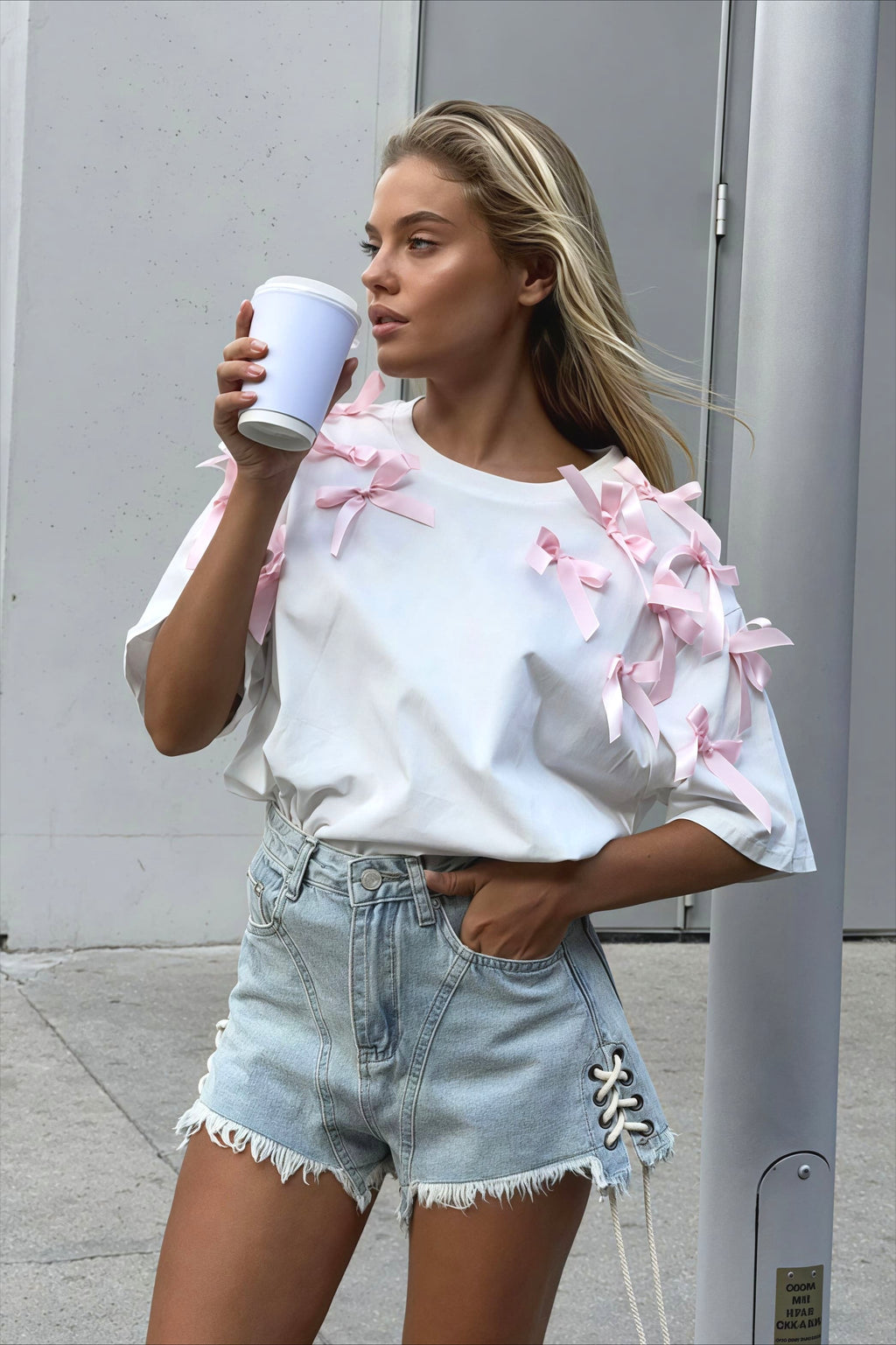 Cute Bowknot Ribbon Loose Short Sleeve T-shirt image 2