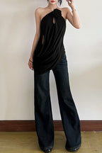 Solid Loose Flowy Halter Backless Blouse image 9