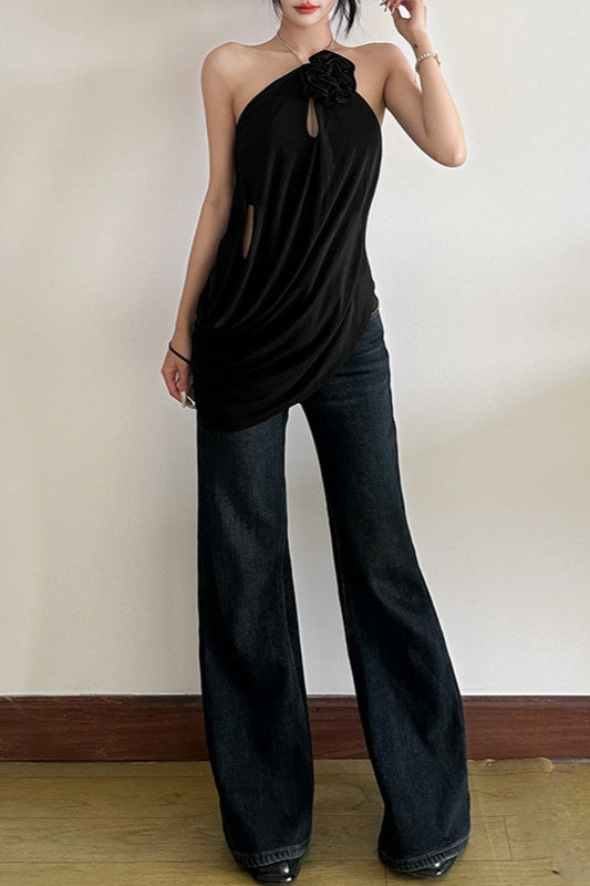 Solid Loose Flowy Halter Backless Blouse image 9