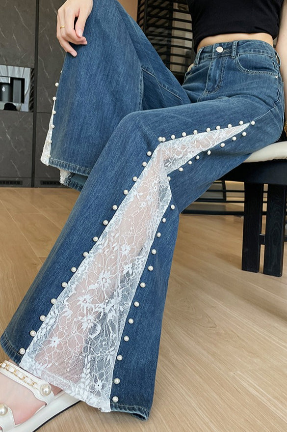 Beaded Lace Tencel Flare Jeans image 3
