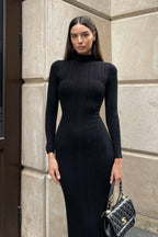 Elegant High Neck Striped Sweater Dress image 8