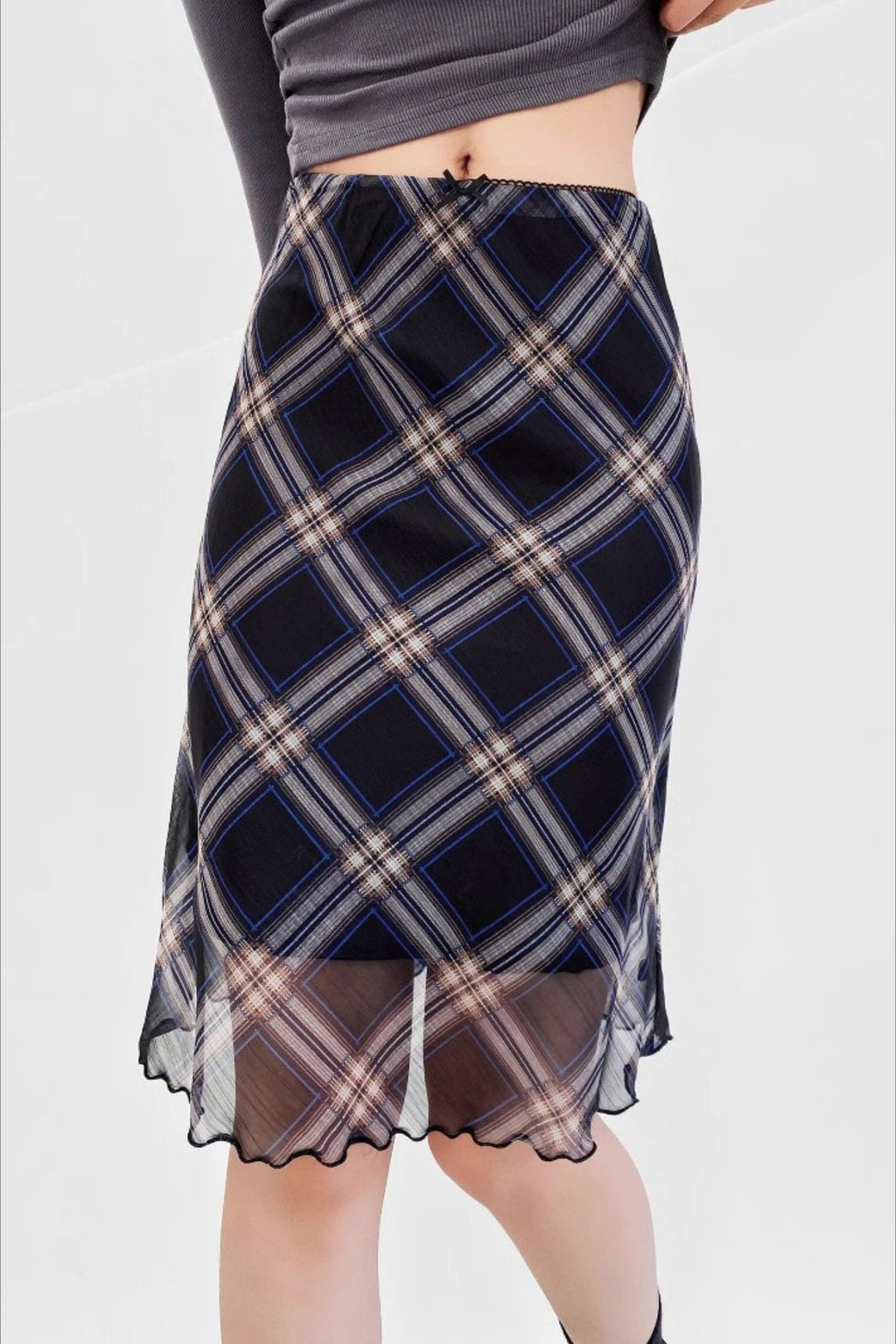 High Waist Contrast Plaid Bodycon Skirt image 3