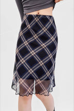 High Waist Contrast Plaid Bodycon Skirt image 3