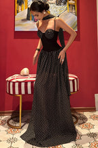 Strapless Cutout Back Ribbon Dot Print Cami Maxi Dress image 4