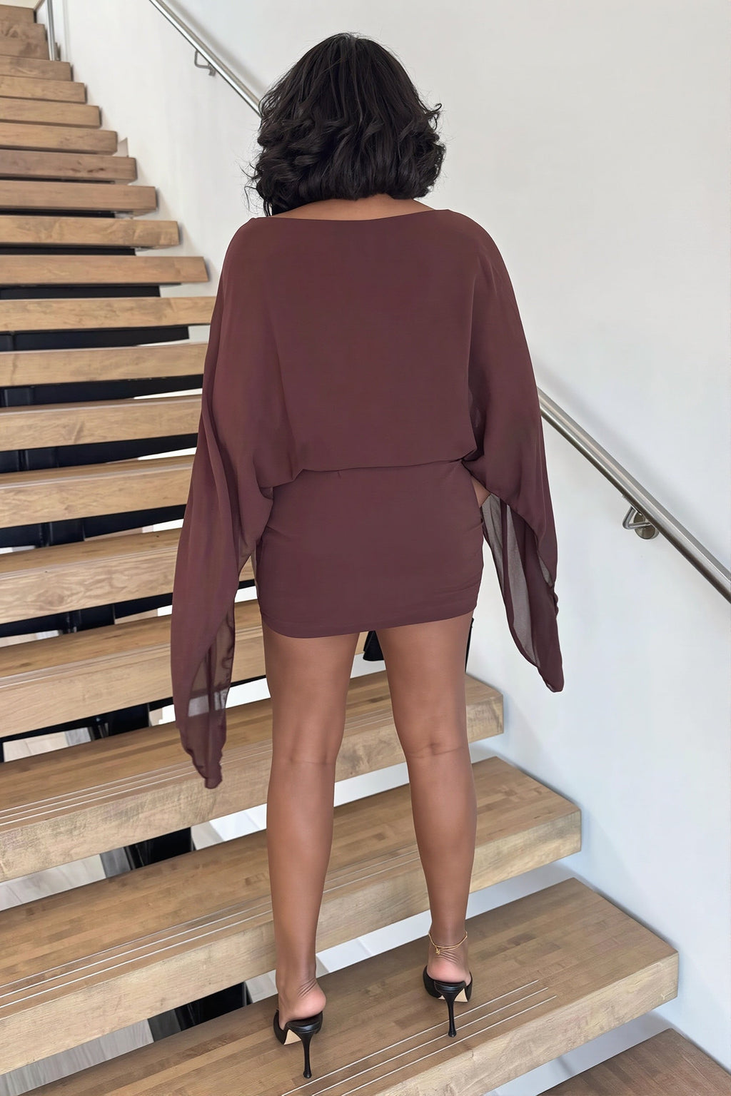 Stylish Elegant Cape Party Mini Dress image 4