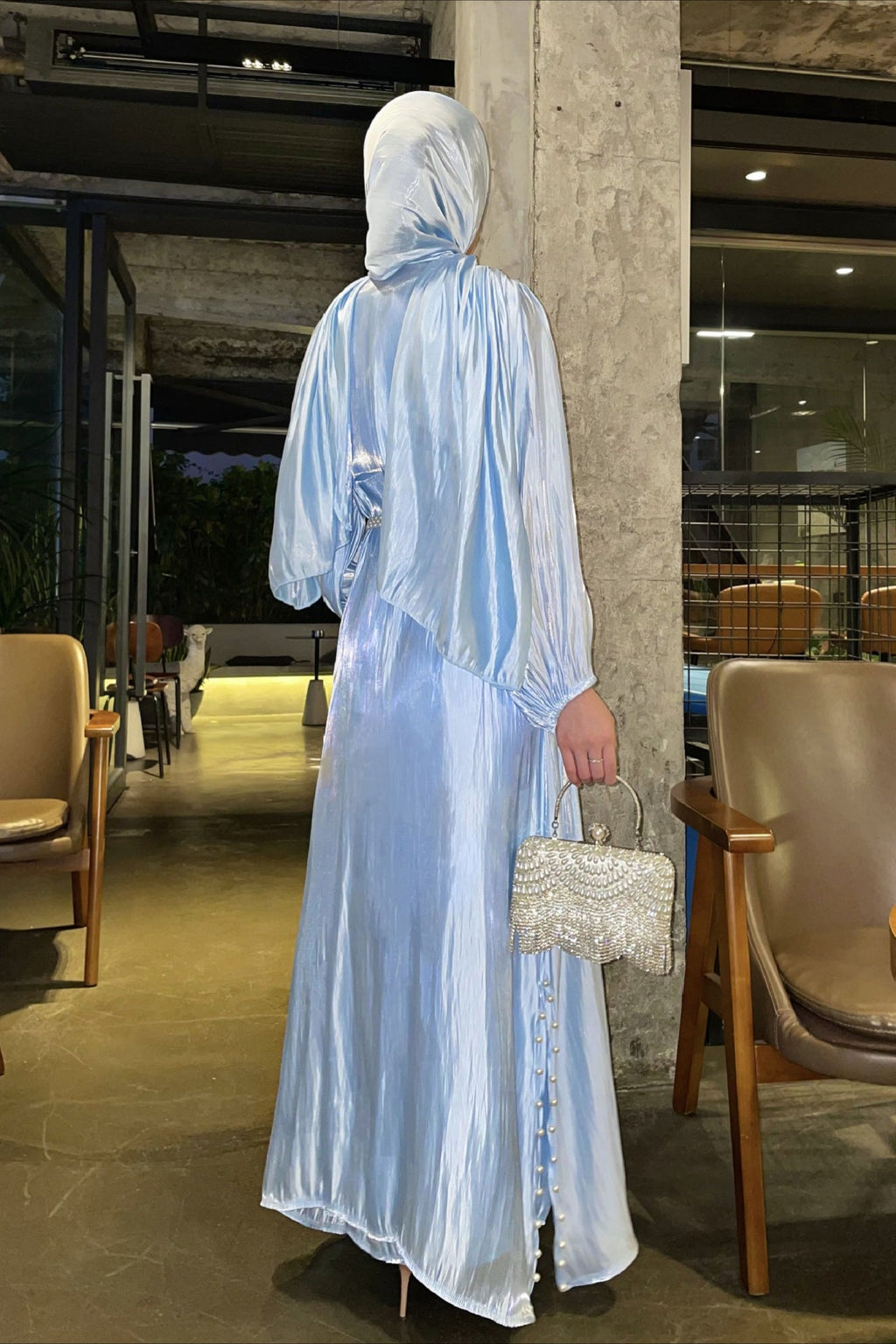 Shimmer Tulle Inner Skirt Outer Skirt Headscarf Three Piece Prom Dress image 4