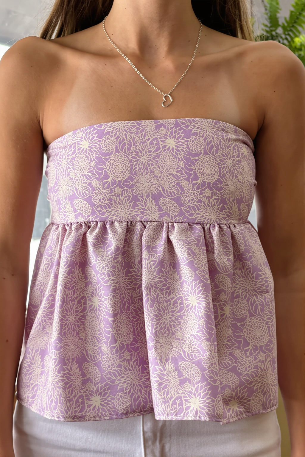 Floral Ruffle Strapless Cropped Blouse image 6