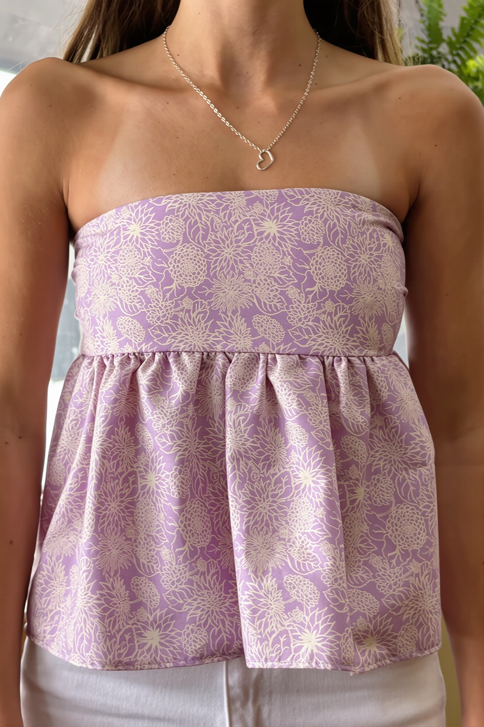 Floral Ruffle Strapless Cropped Blouse image 6
