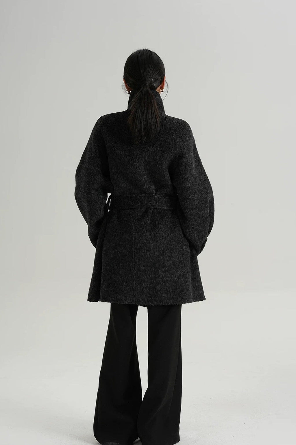 Chic Solid Wool Warm Loose Mock-neck Coat image 15