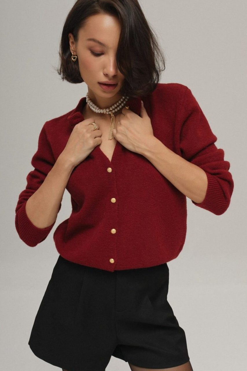 Minimalist Knitted Gold Buckle Crew Neck Cardigan image 4