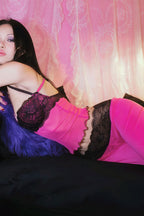 Fuchsia Lace Cami Crop Low Waist Pants Two Piece Set image 6
