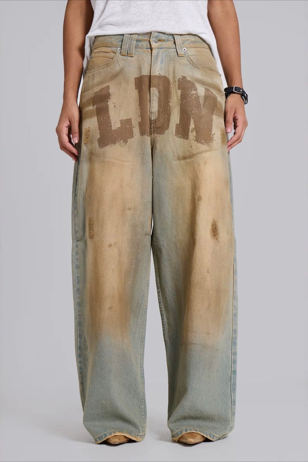 Chic Y2K Streetwear Washed Letter Print Jeans image 1