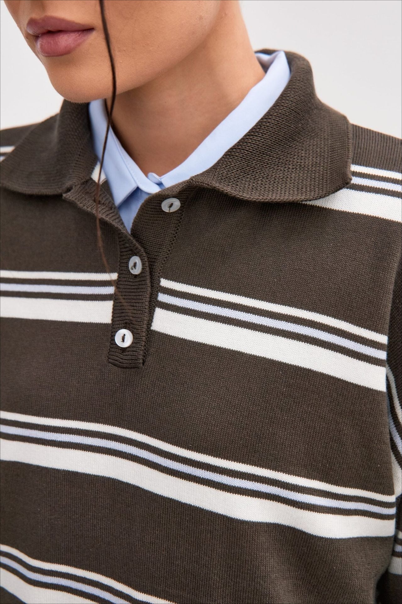 Relaxed Collared Striped Long Sleeve Blouse image 6
