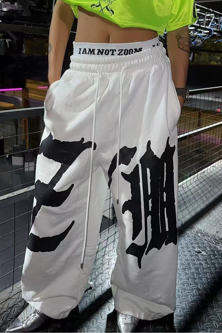 Drapey Letter Graphic Drawcord Curved Sweat Pants image 4