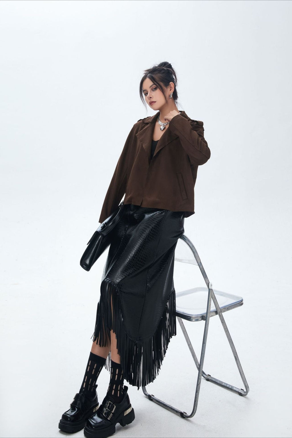Suede Open Front Biker Jacket image 7