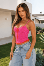 Spaghetti Strap Off Shoulder Slim Mesh Lace Fit Cami Top image 3