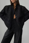 Pearl Embellished Cropped Aviation Jacket image 1