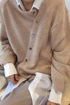 Asymmetrical Button Round Neck Knit Sweater image 2
