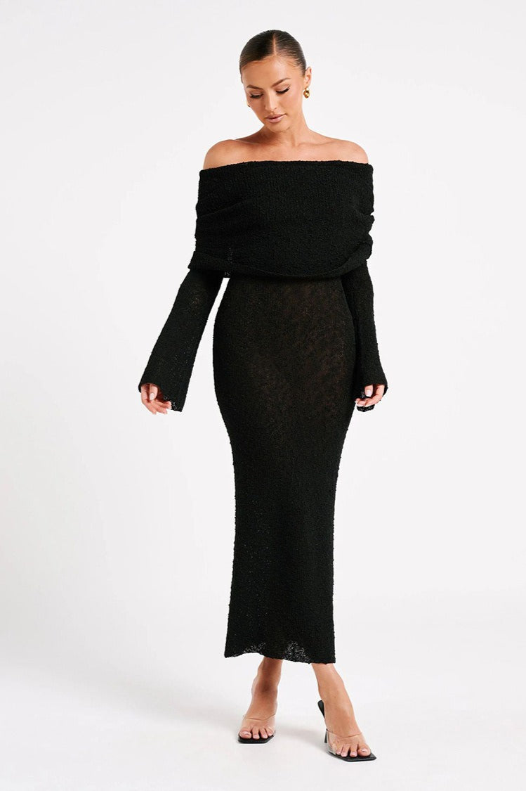 Off Shoulder One Shoulder Knit Sweater Dress image 14