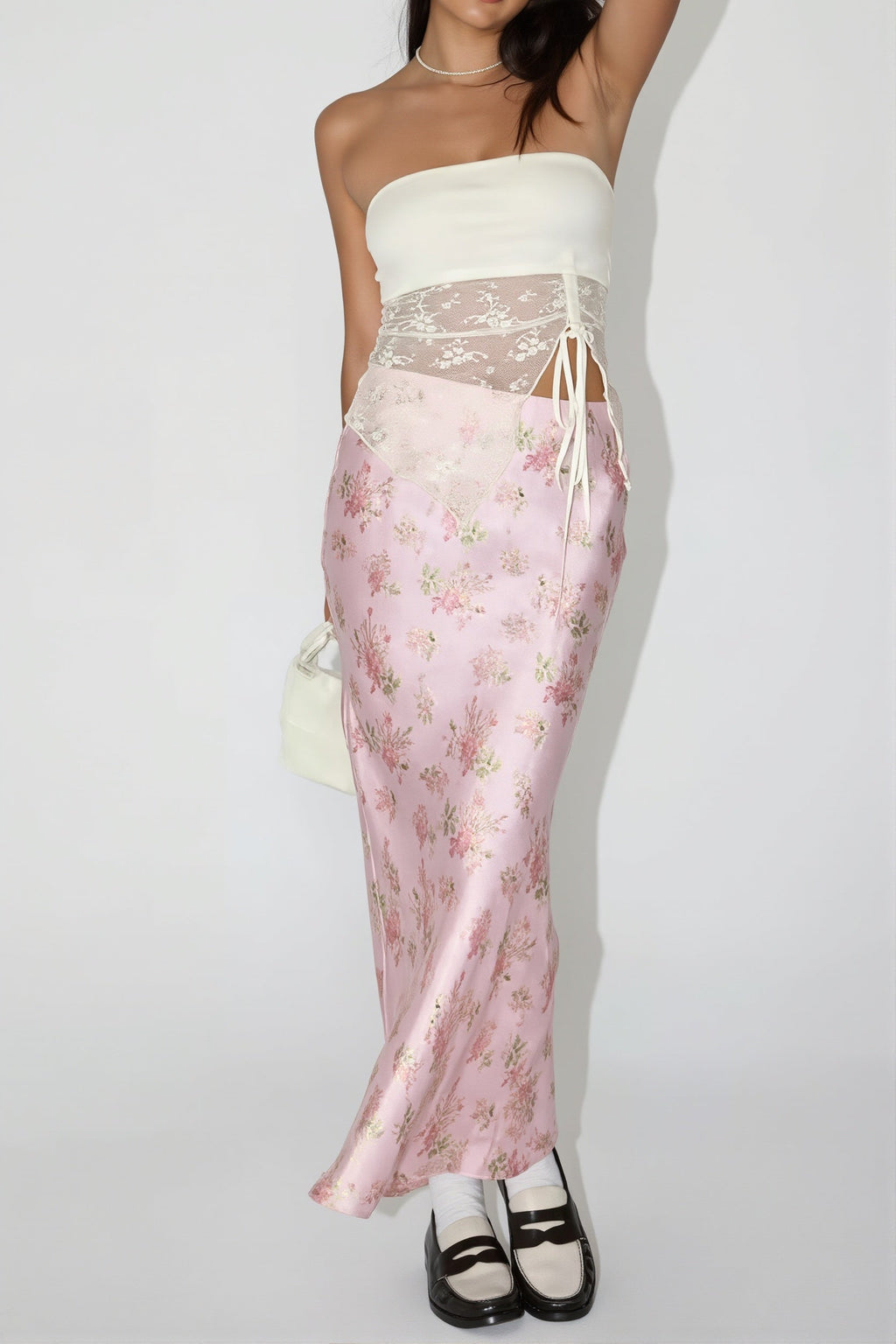 Elegant Satin Floral Draped Skirt image 3