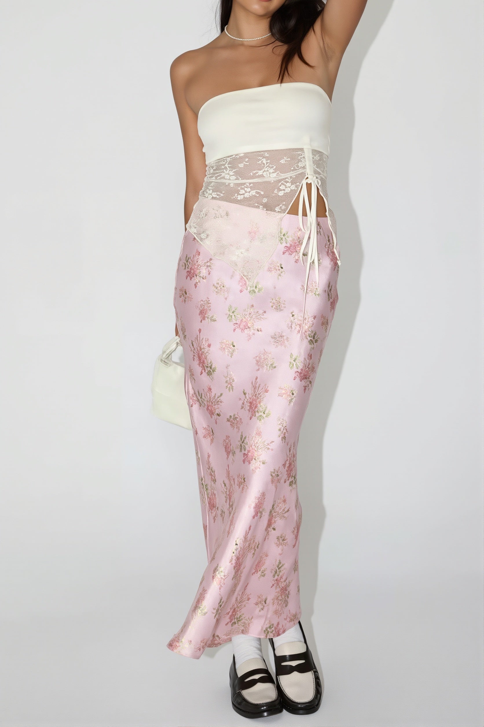 Elegant Satin Floral Draped Skirt image 3